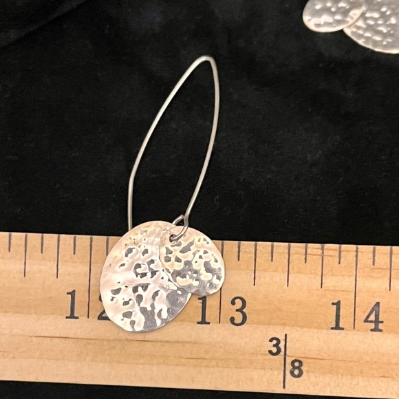 Boho Chic Hammered Sterling Silver Dangle Earrings Ovals Hippie Artsy Metallic - Picture 9 of 17